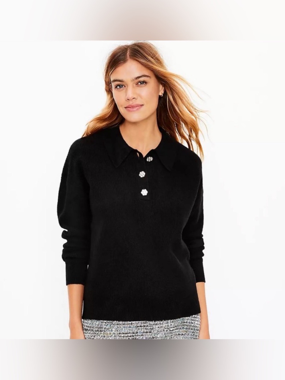 Loft Jewel Button‎ Polo Sweater in black NWT SIZE small
